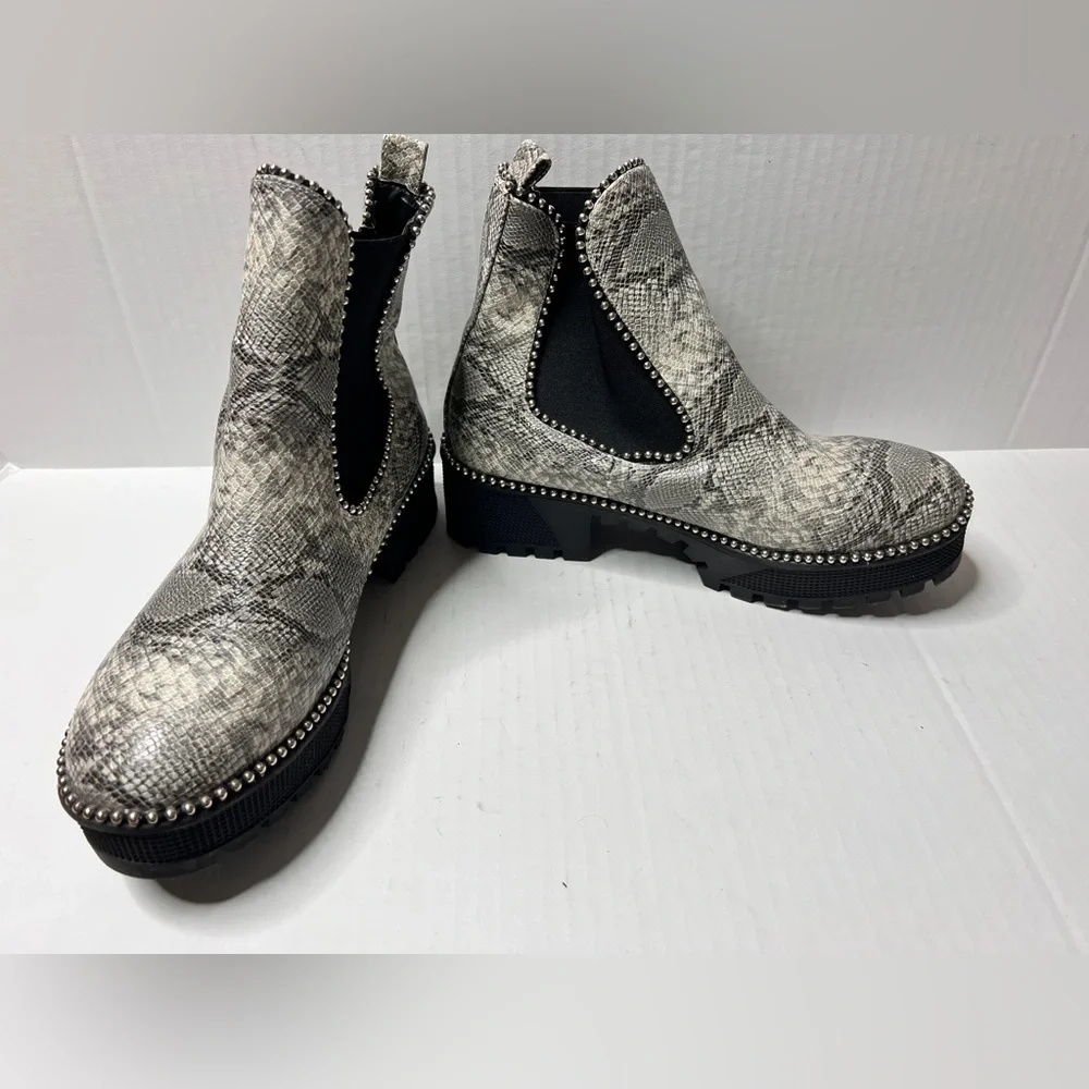 Studded Snake-Print Chelsea Boot - Gray